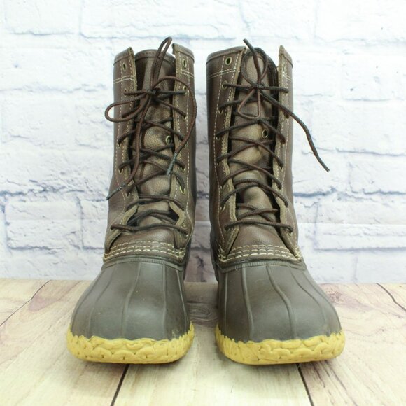 LL Bean Brown Leather Shearling Lined Mid Calf Duck Boots Round Toe Size 8 Wide - Picture 4 of 10